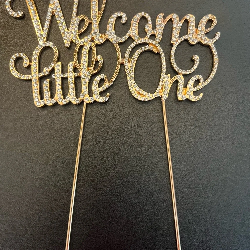 Gold 'Welcome Little One' Rhinestone Cake Topper - Baby Shower